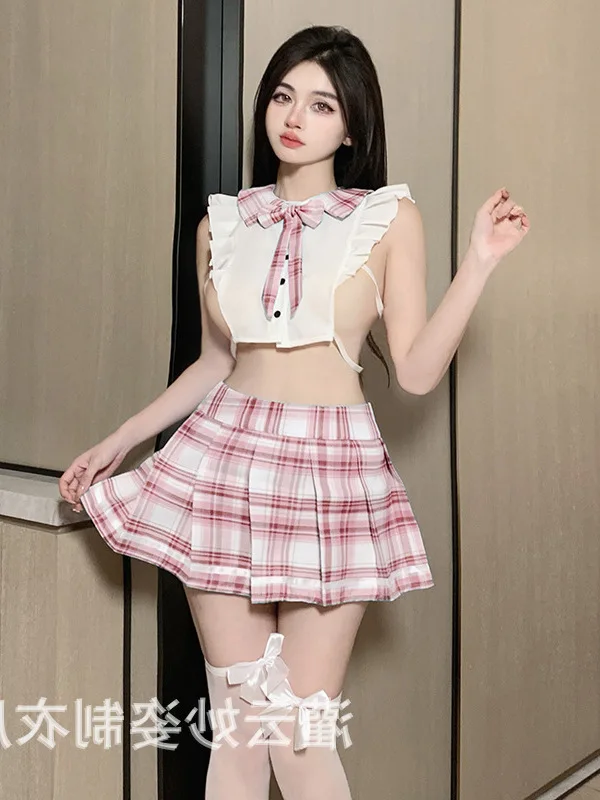 

Fashion Mature Charm New Lingerie Student Transparent Elegant Bold Exposed Women's Dress JK Uniform Easy Passion Skirt Set WRN1