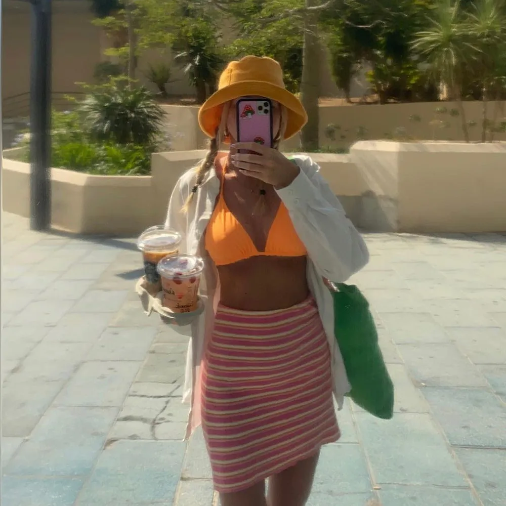 SKMY 2023 New Summer Clothes Halter Neck Bandage Bras Striped Shorts And Skirt Three Piece Set Women Outfit Beach Party Clubwear