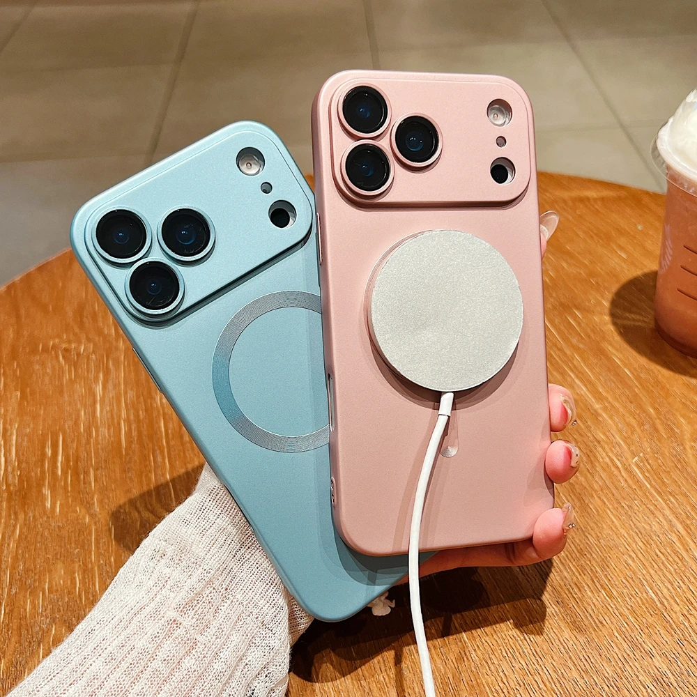 Luxury Matte Magnetic Wireless Charging Case with Glass Lens Protector