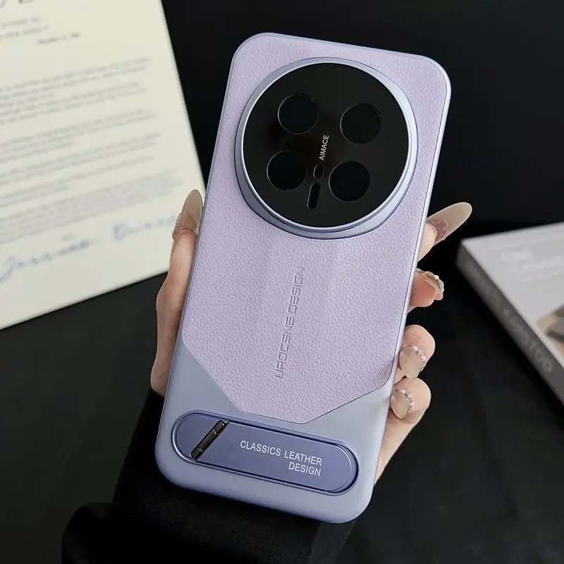 Elegant PU Leather Phone Case with Electroplated Frame & Built-in Tripod Stand