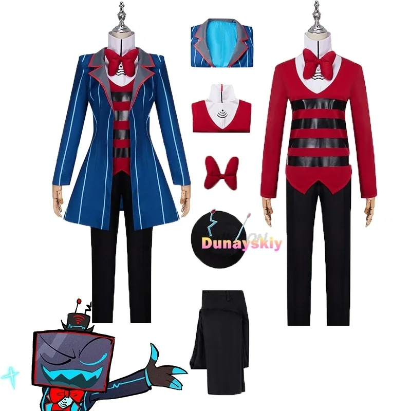 

Hazbin cosplay hotel cos Vox cosplay costume uniform suit men Halloween Carnival Christmas costumes blue red cosplay suit