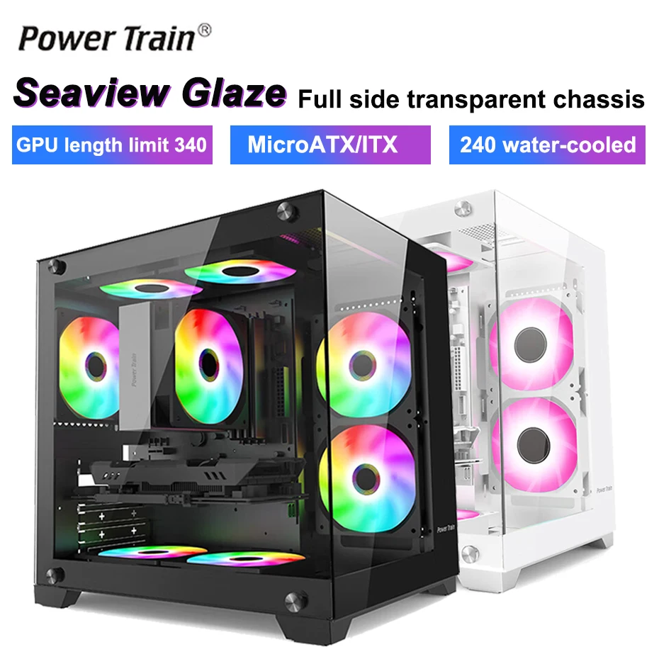 Power Train Seaview Glaze Desktop Matx Case Trasparenza Laterale Panoramica Senza Pilastri Chassis Per Computer Per Refrigeratore D'Acqua 240
