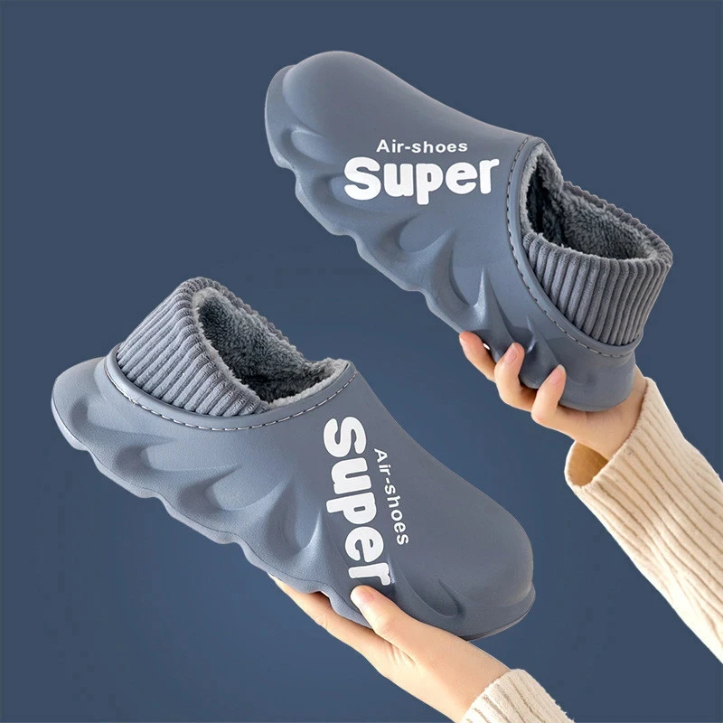 Eyriphy Winter Warm Slippers Fur Sports Slides Plush Comfortable Outdoor Slippers Fashion Men Fuzzy Soft Sole Waterproof Slides