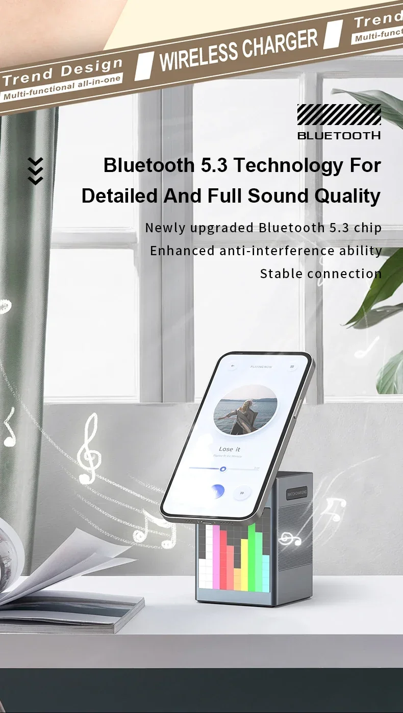 Description Picture 6 of itemBluetooth Speaker 6 in 1 Wireless Charger For iPhone 16 15 14 13 12 Fast Charging Station For Apple Watch 9 8 7 6 With Clock