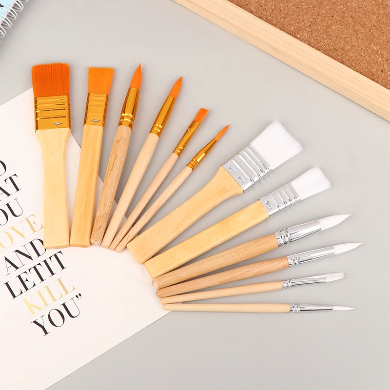 6pcs 수채화 브러쉬 세트 나무 손잡이가 있는 휴대용 페인트 브러쉬 펜 DIY 오일 아크릴 페인팅 학습 미술 도구
