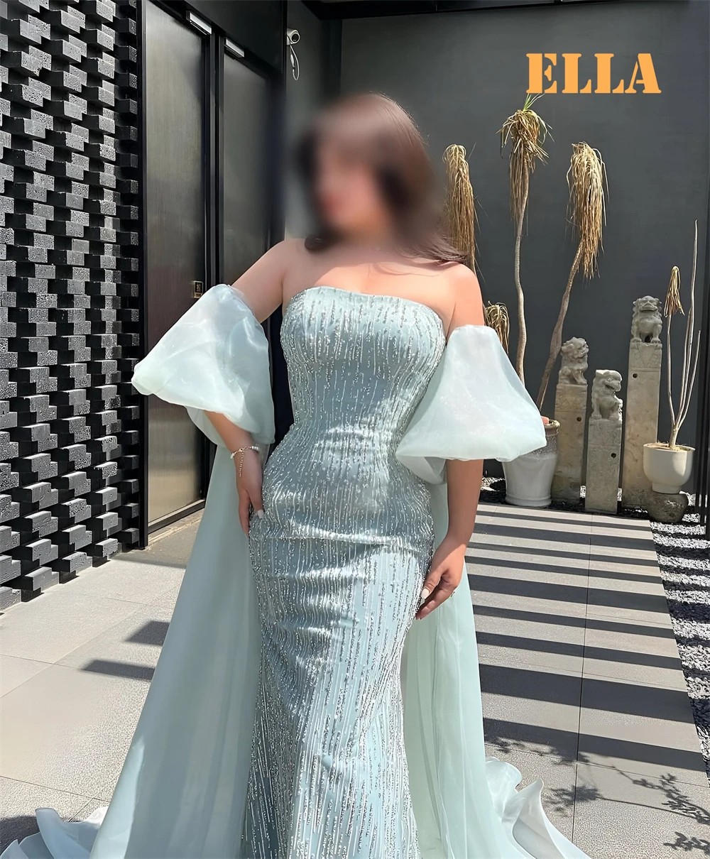 فستان سهرة شيفون أزرق بسيط بتصميم حورية البحر مخصص...