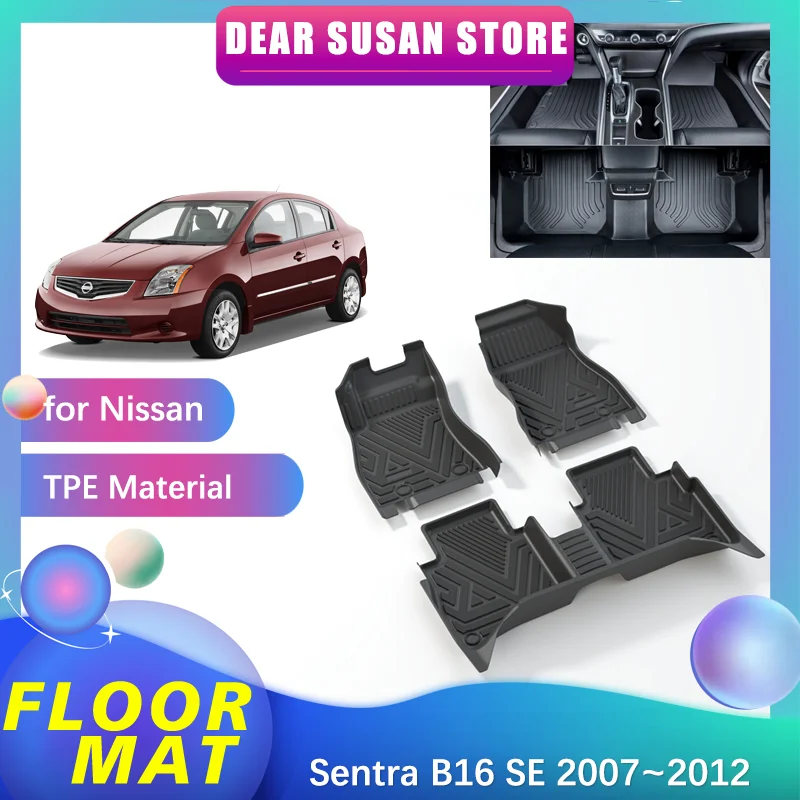 Car Floor Mat for Nissan Sentra B16 SE 2007~2012 Waterproof Interior Foot Parts TPE Liner Carpet Pad Cover Accessories