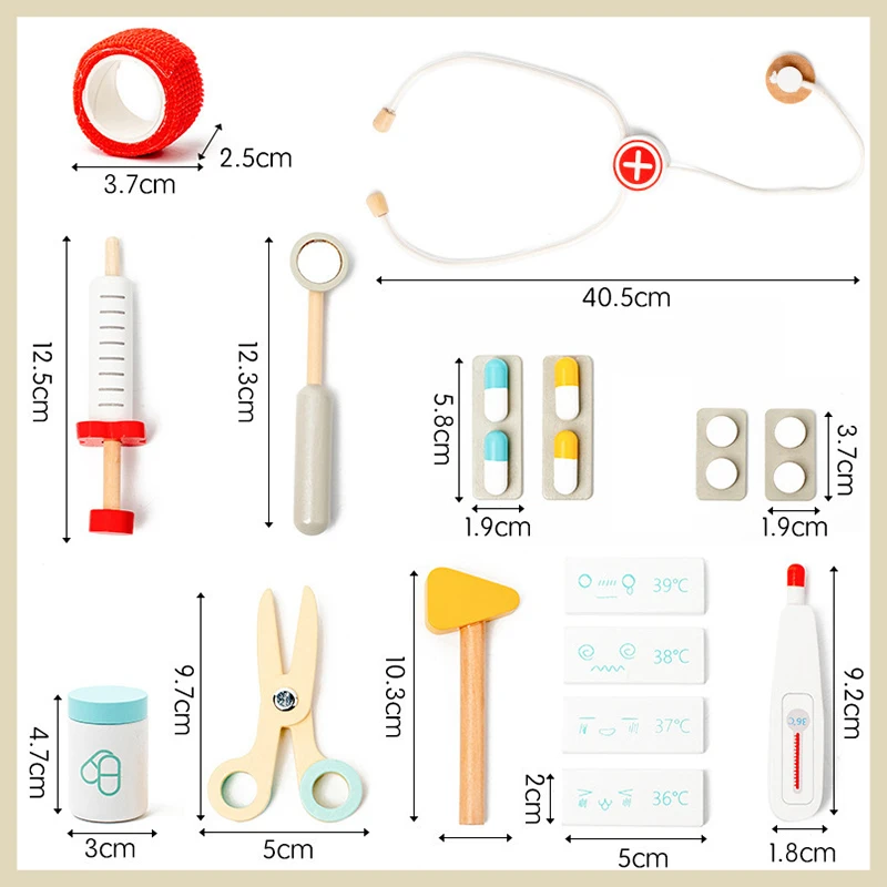 Wooden Pretend Play Doctor Educational Toy Simulation Medical Tool Medical Storage Bag Nurse Accessories Set Toy Gift for Kid 6