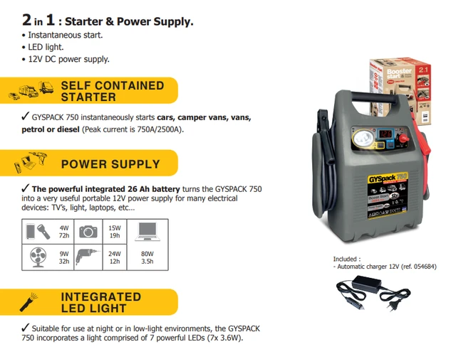 GYS Booster démarreur autonome 12V GYSPACK 750 - 026179