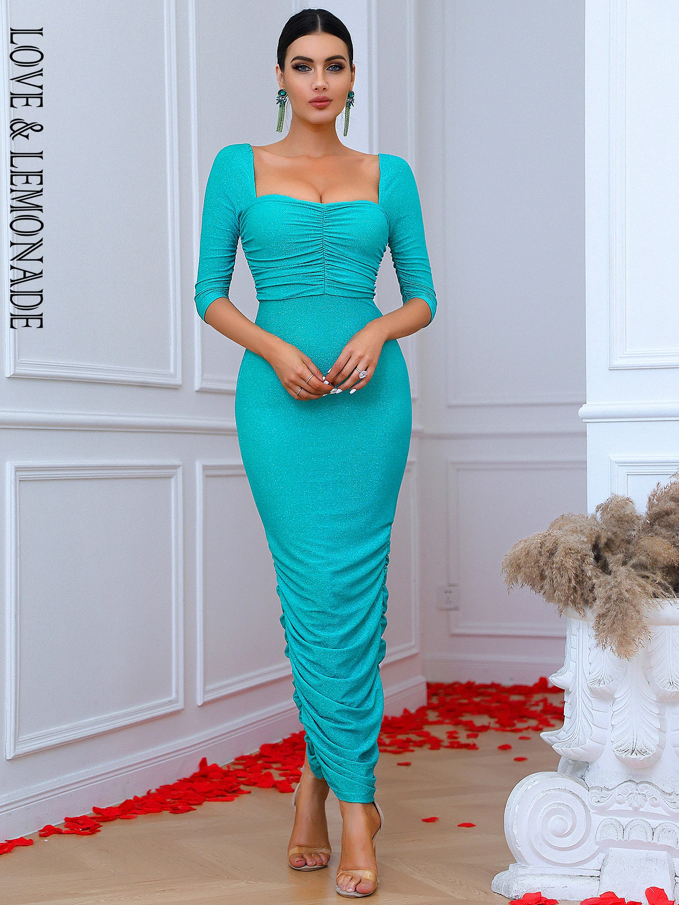 LOVE&LEMONADE Sexy Green Tube Top Short Sleeve Skinny Stretch