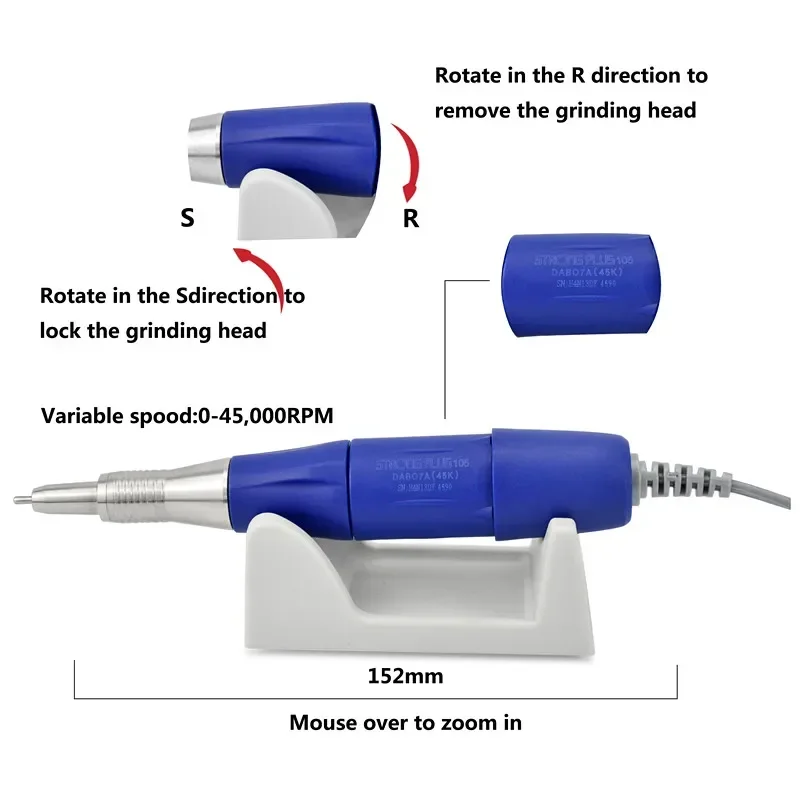 35K/40K/45K Authent 65W Electric Nail Drill Machine Strong 210 plus 105L 102L 2.35mm Model Manicure Pedicure Nail File Bit 3