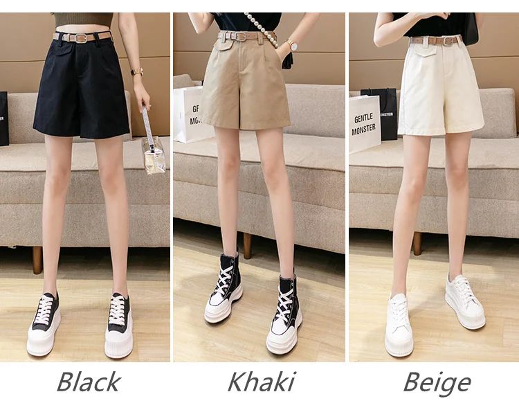 mens swim shorts 2021 Summer High Waist Shorts Women With Belt Casual Streetwear Short Feminino Loose Wide Leg Bermuda Femme Khaki Black Shorts high waisted shorts