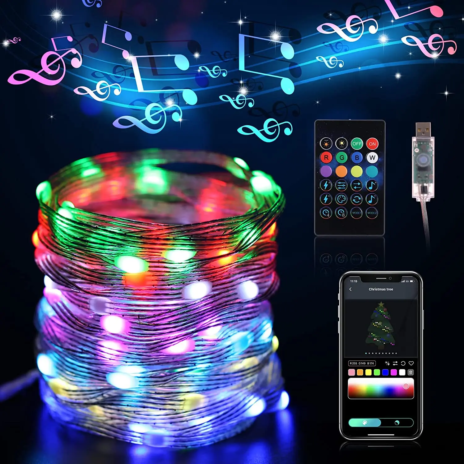 Smart Christmas Fairy Light,Dream Color Waterproof Led Strip Light with APP and Remote for Xmas Tree Indoor/Outdoor Decor