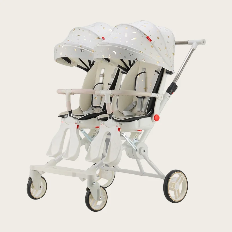 Portable Twin Stroller Double Seat Stroller Foldable Four-wheel Twin 360&deg; Swivel Seat Adjustable Backrest