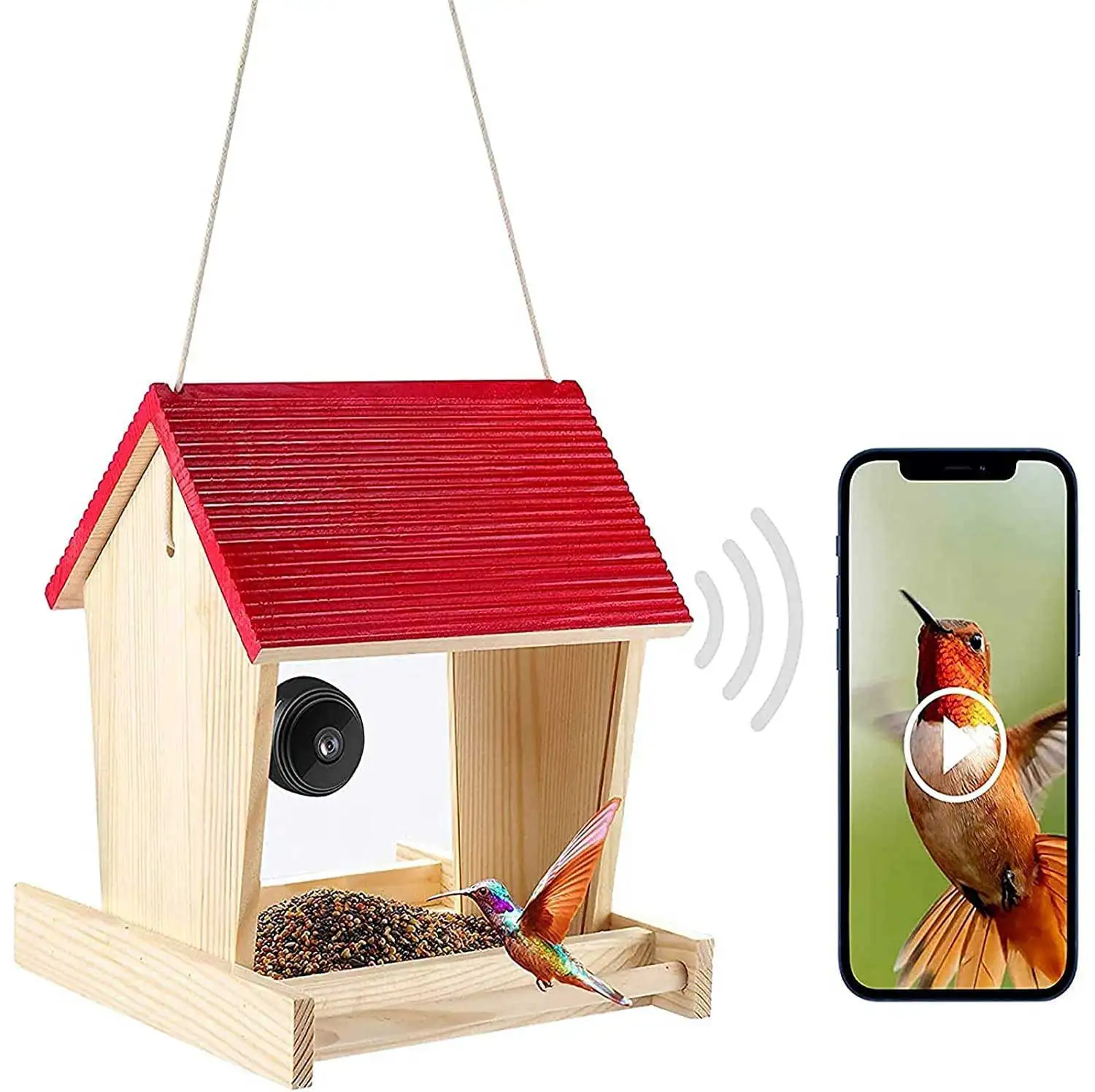 

Умная беспроводная уличная деревянная кормушка для птиц с Wi-Fi, 1080p