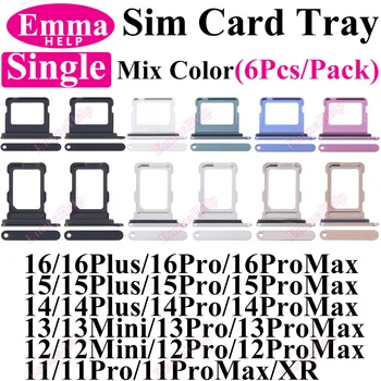 6Pcs SIM Card Tray For iPhone 16 15 13 Pro Max 12 11 14 Plus Single Card Slot drawer Holder Chip Tray Sim Card Reader Socket Mix