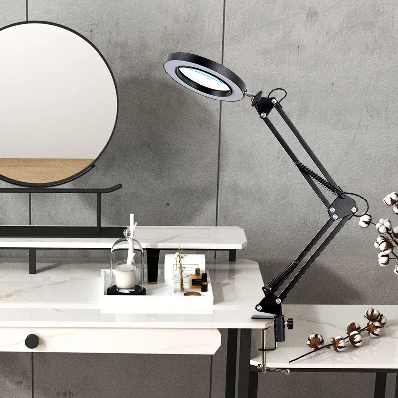 Eye-protecting reading and learning lamp, LED desk lamp for identification and maintenance work, with a foldable magnifying