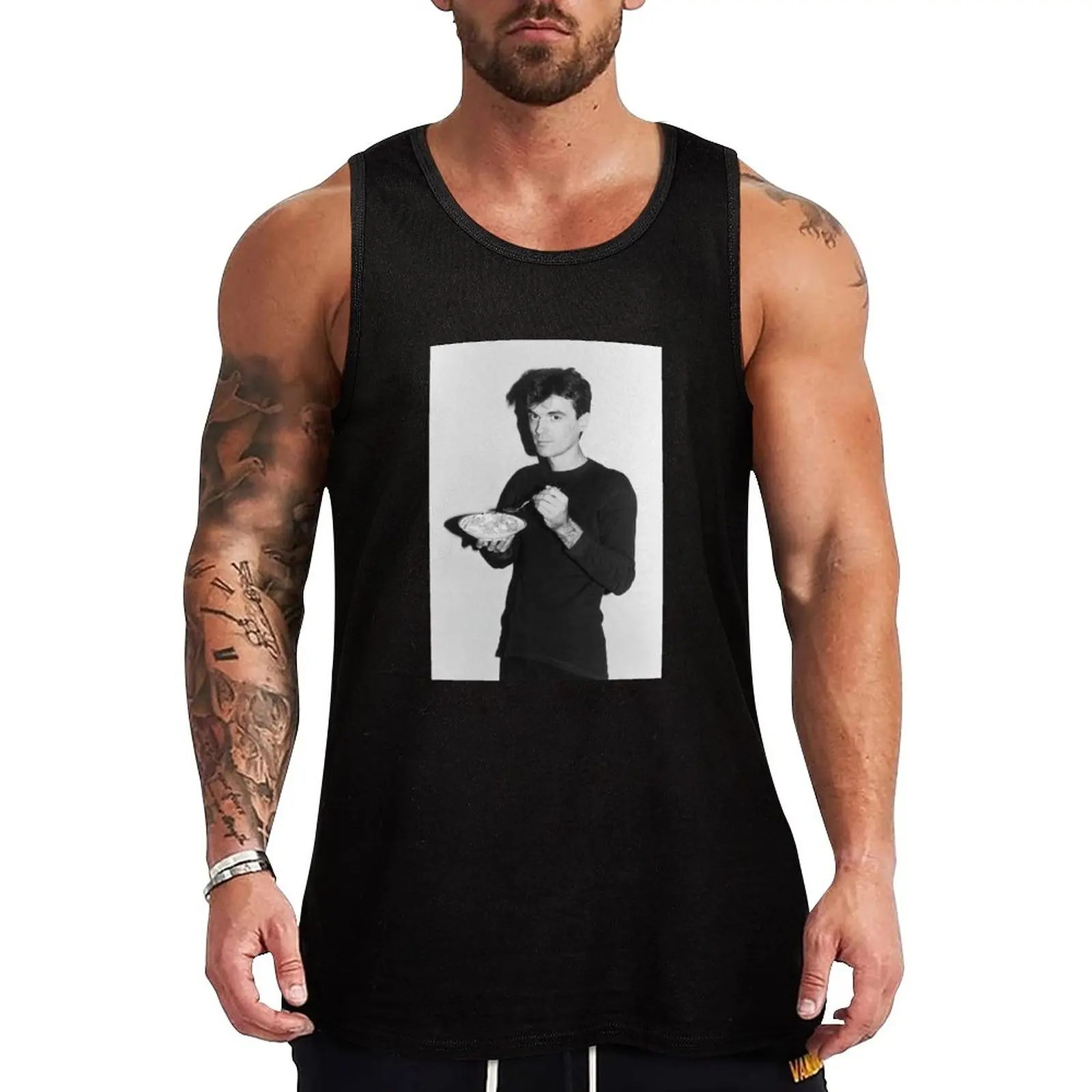 

New David Byrne eating cereal Tank Top Men's t-shirt Sleeveless men Muscle fit