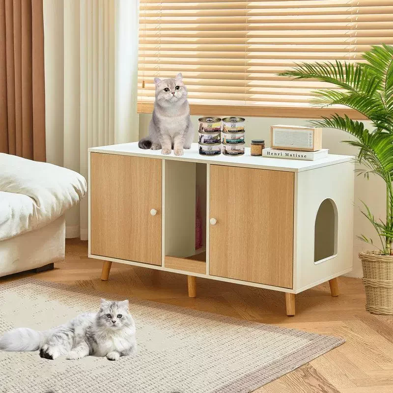 Modern Wood Cattery Cat Kennel Pet House Furniture Hidden Cat Toilet Litter Box Multifunctional Villa Indoor Wooden