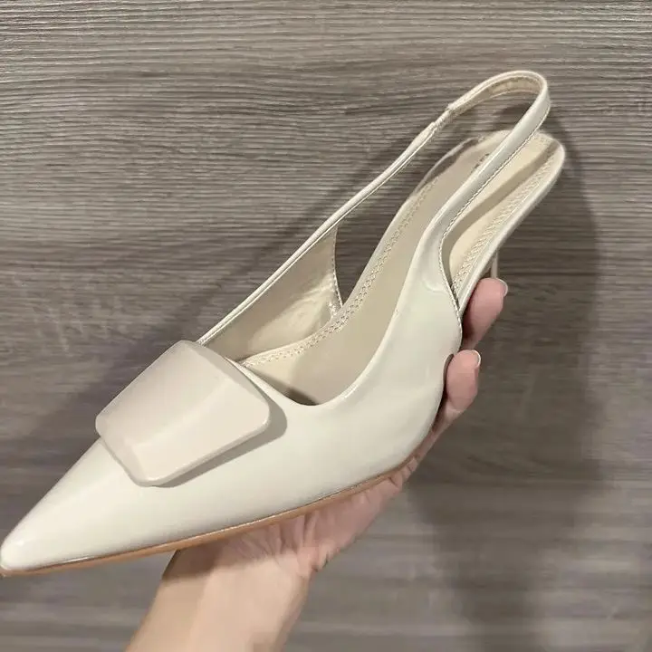 TRAF 2025 Women Fashion Beige High Heels Sexy Pointed Toes Slingbacks High Heelded Shoes Elegant Office Ladies Slingbacks Pumps 6