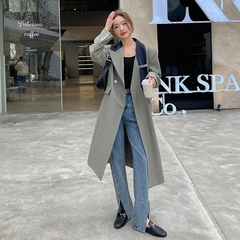 

Women's Coat Spring Autumn 2022 New Long Design Windbreaker Suit Jacket Personality trench Loose Korean Fashion 2022 Cloak