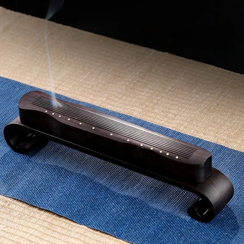 Horizontal Carving Incense Burner Fashion Guqin Incense Box Wood Sandalwood Censer Simple Household Creative Desktop Decoration