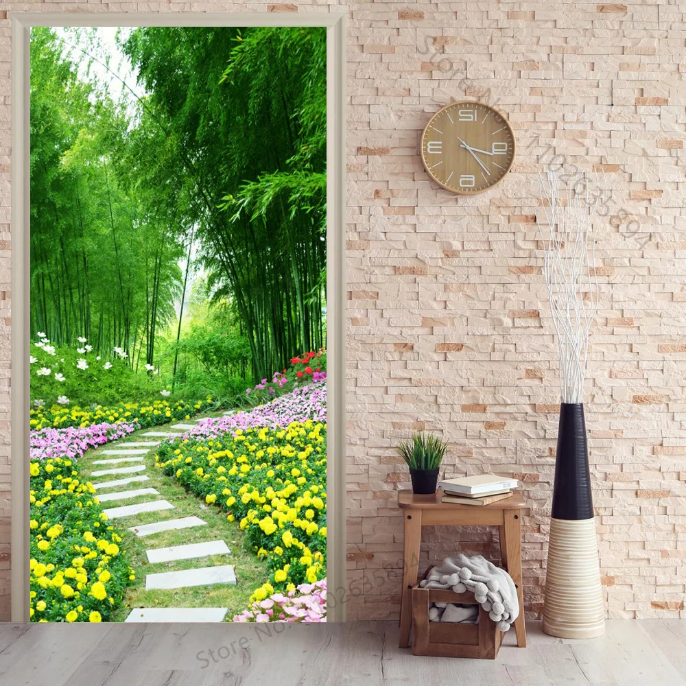 Green Forest Door Stickers Natural Atmosphere Poster Vinyl PVC Waterproof Self-adhesive Mural
