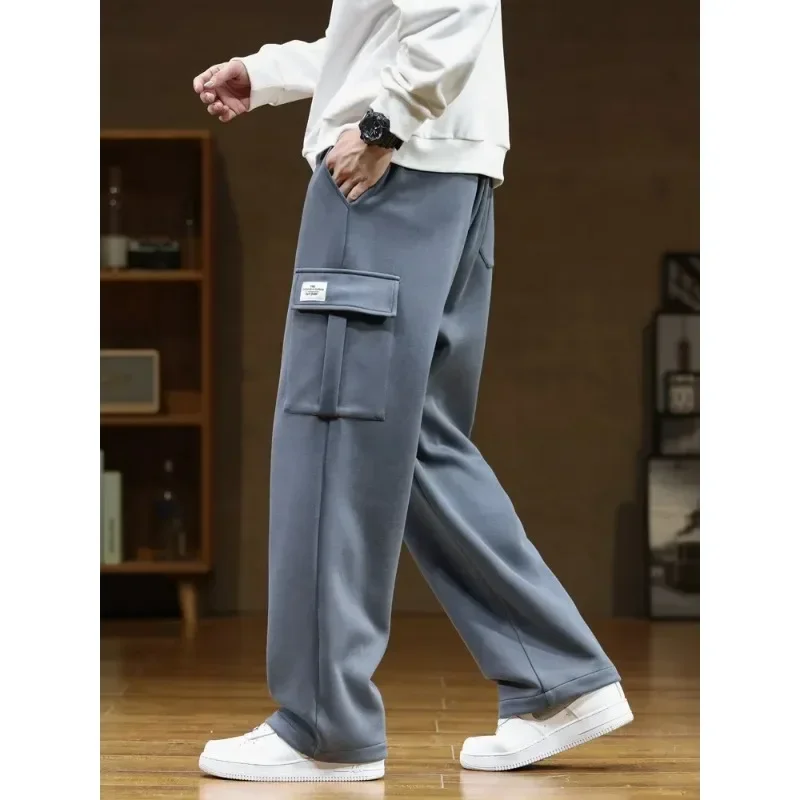 Autumn Men Sweatpants Multi-Pockets Drawstring Cotton Casual Track Pant Male Loose Straight Trousers Large Size 8XL sport jogging trousers wide leg pants fleece sweatpants fashion pants fashionable wide leg pants