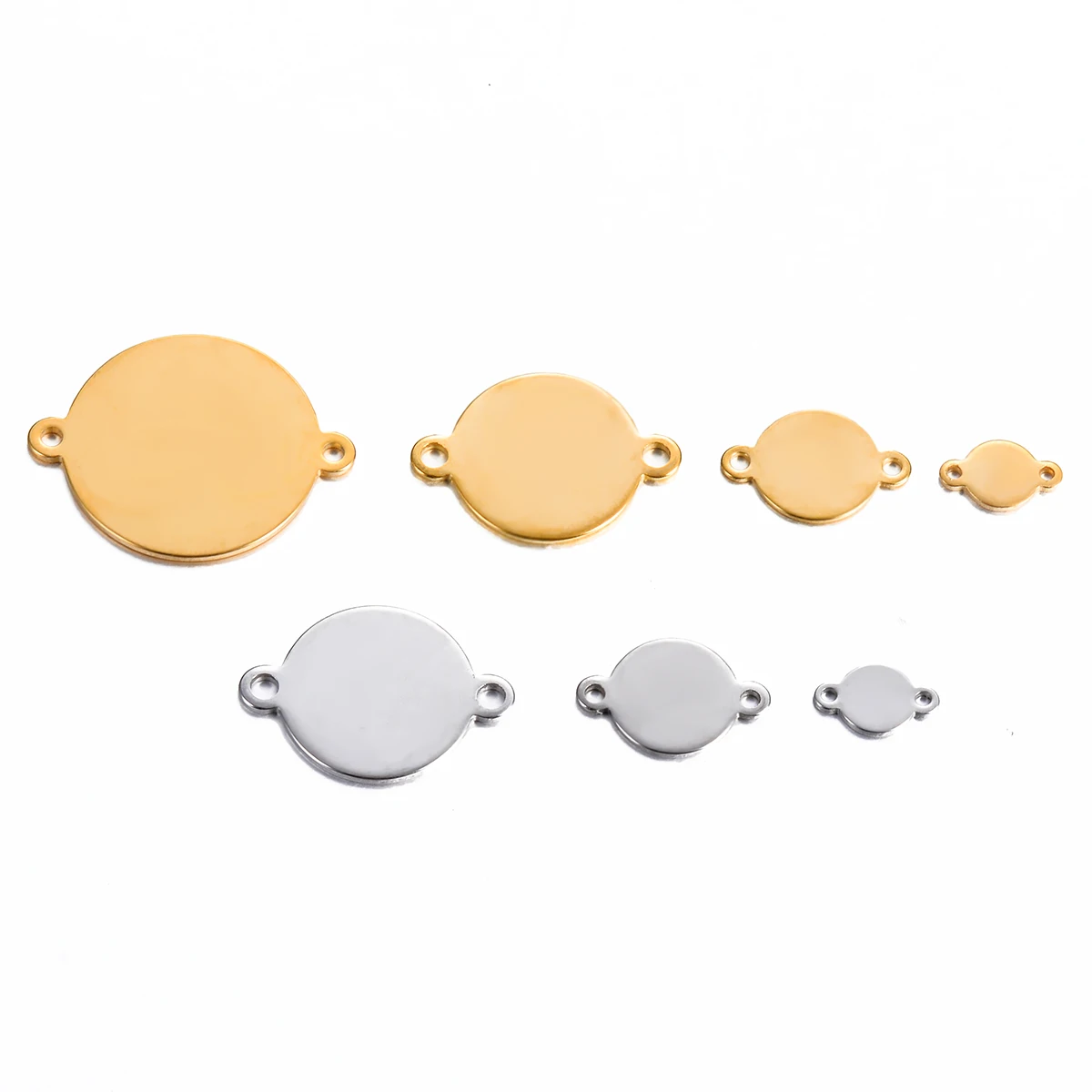 20-Piece Gold Stainless Steel Round Blank Stamping Tags with Dual Loops