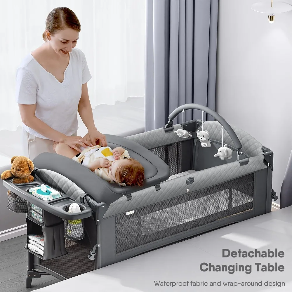 4 in 1 Baby Bassinet, Pack and Play, Bedside Crib Sleeper, Diaper Changer - Comes with Mattress, Mosquito Net，Bottom Storage 2