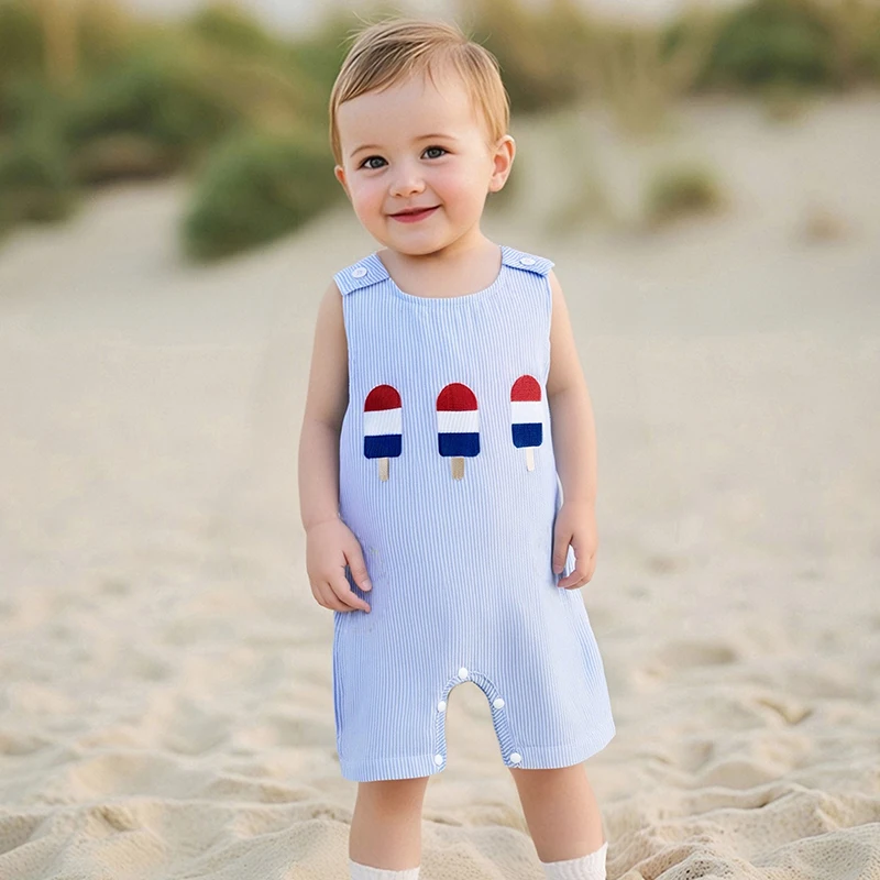 Adorable 4th of July Stars and Stripes American Flag Print Sleeveless Romper Patriotic Baby Outfit for Summer Fun 1