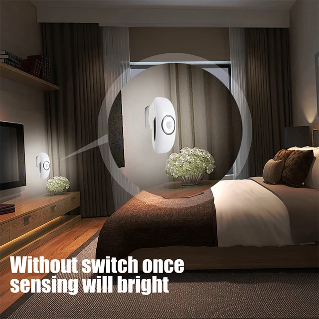 Luz nocturna con Sensor de movimiento con luz LED, lámpara nocturna  inalámbrica para niños, mesita de noche, dormitorio, enchufe europeo -  AliExpress