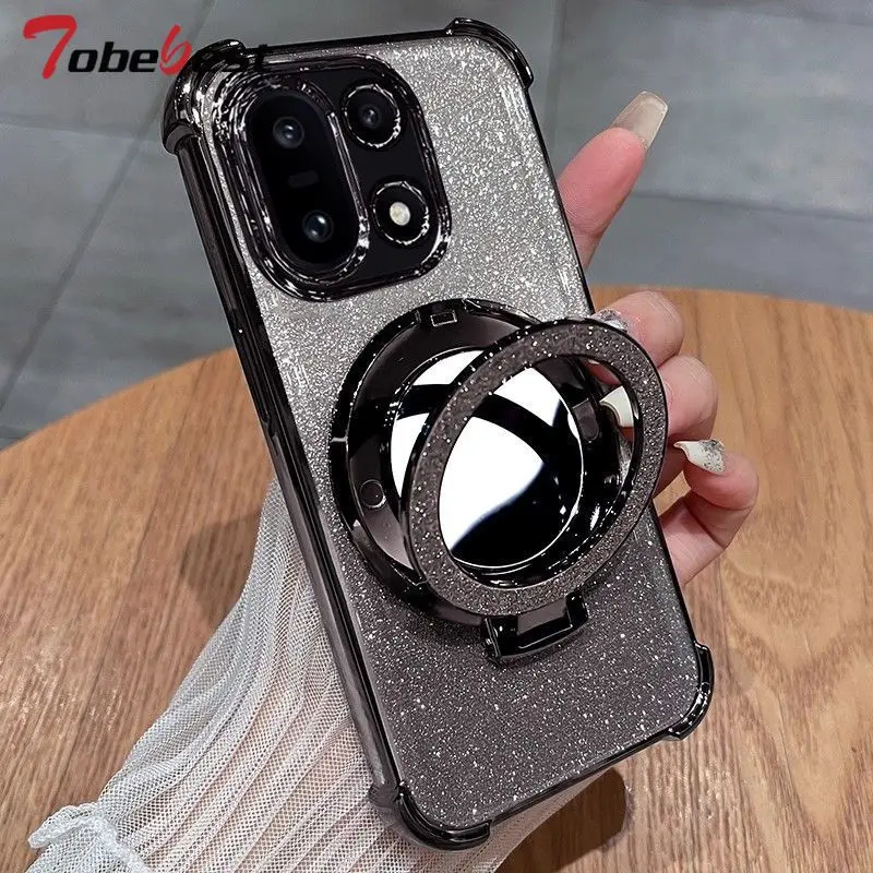 Glitter Mirror Magnetic Stand Case - Shockproof Plating Silicone Cover