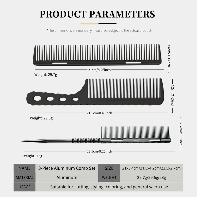 2/3PCS Aluminium Haarschnitt Kamm Salon Hitzebeständige Ratte Schwanz Kamm Set Professionelle Barber Friseur Styling Werkzeuge für Männer Frauen – Detail 8