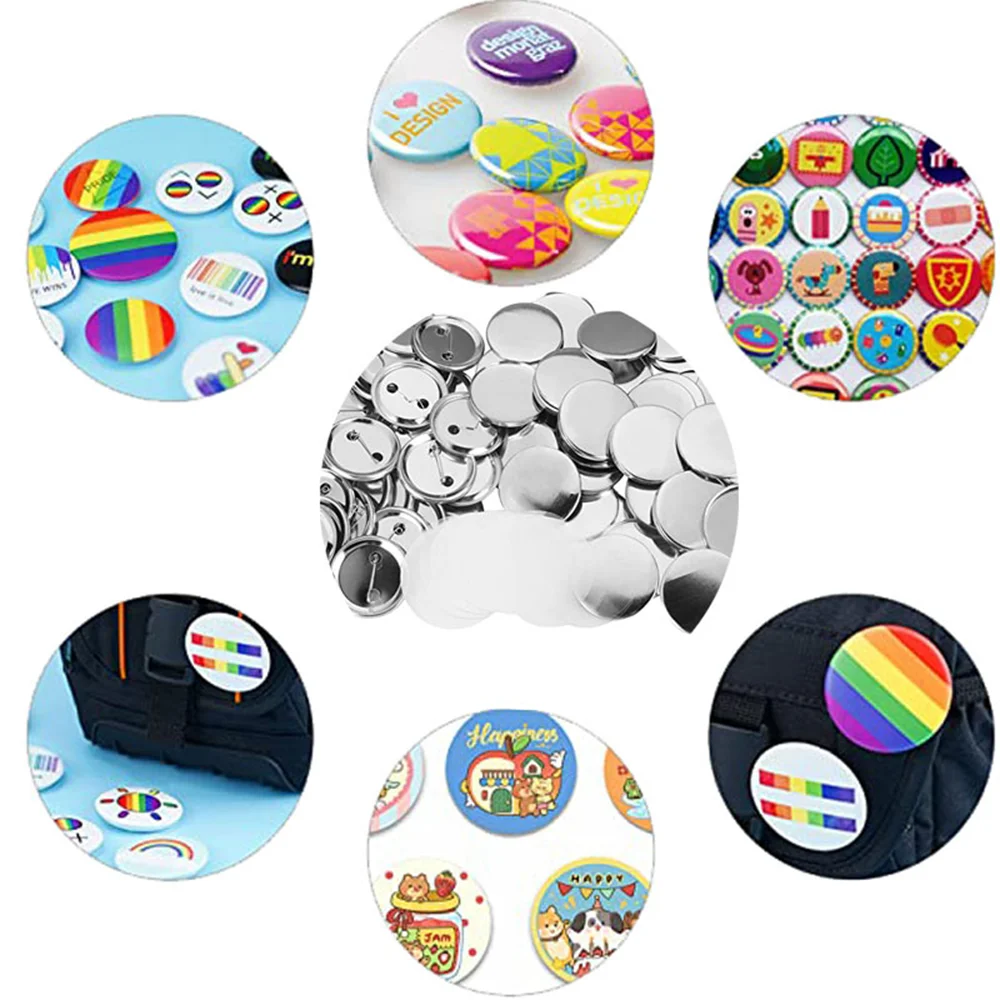 Button Making Supplies DIY Blank Button Pin Badge Kit Round Metal With Shells Back Covers 100pcs