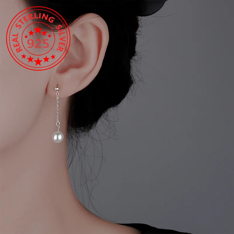 

S925 Sterling Silver Chain Tassel Pearl Earrings Simple Style Trendy Fashion Women's Popular Jewelry