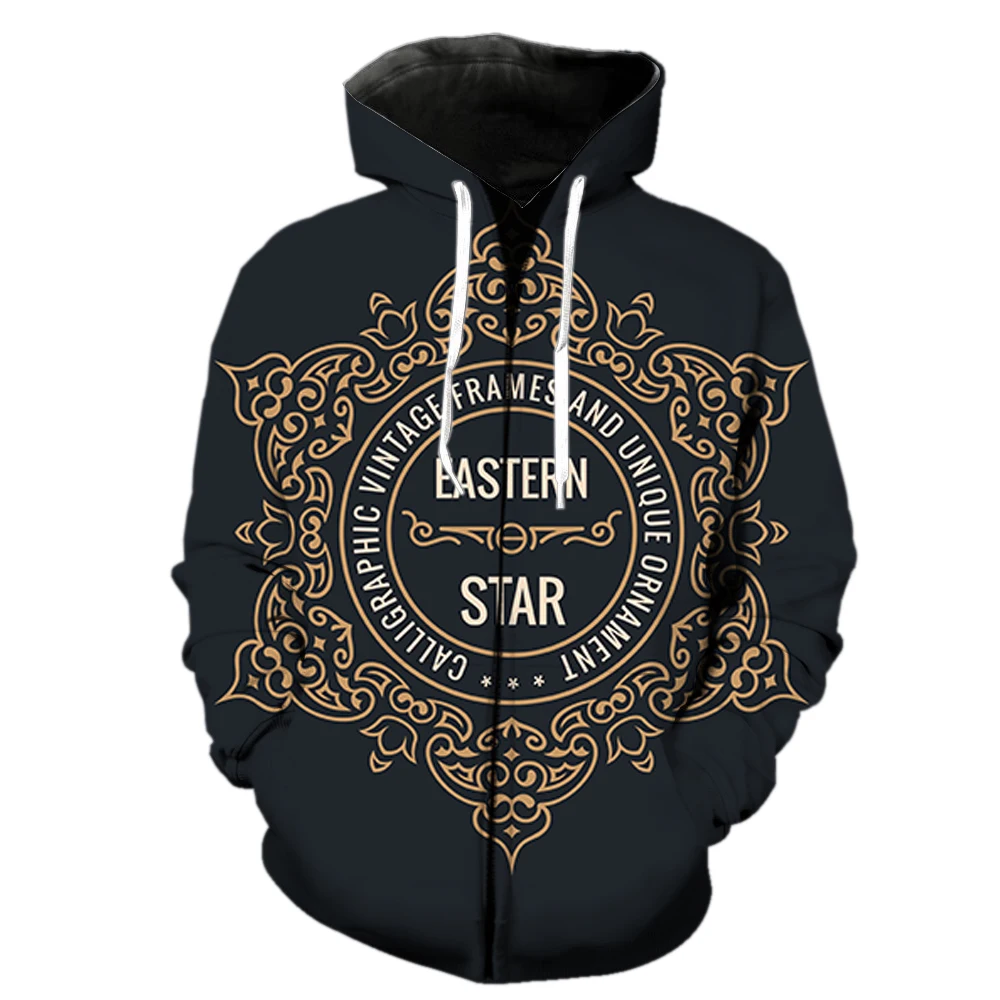 

European and American Style Label Men's Zipper Hoodie 3D Print With Hood Jackets Oversized Long Sleeve Teens Tops Hip Hop Casual