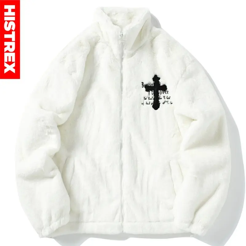 HISTREX Men Rabbit Fur Jacket Parkas,Hip Hop Fluffy Coat,Winter Fleece Overcoat,Harajuku Outerwear Streetwear,Korean Y2k Clothes 4