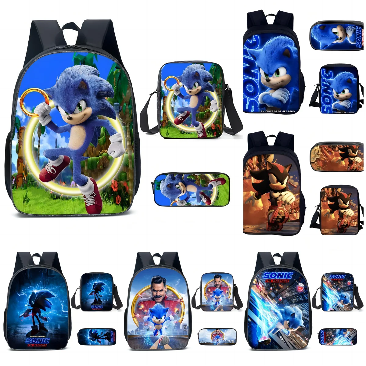 3Pcs/set Sonic Backpacks Children's Sonic Cartoon Backpack Waterproof ...