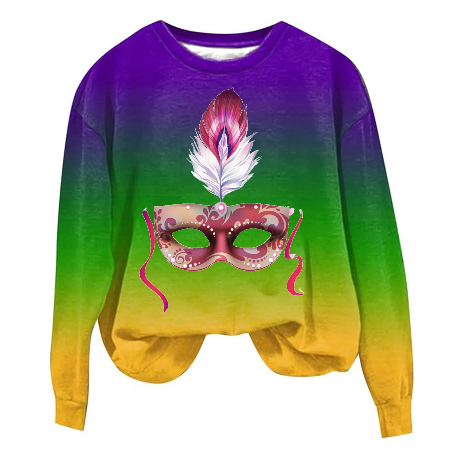 

Sweater Small Petite Women's Carnival Casual Feather Printed Round Neck Long Sleeve Sweatshirt Top Cotton Sweatshirt Women