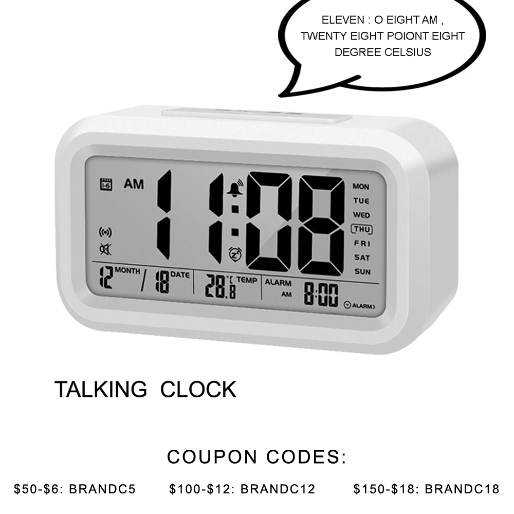 English Talking Speaking Clock Digital Bedroom Wake Up Alarm Clock With