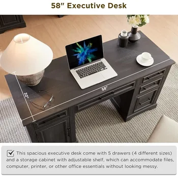 Large Computer Desk with Drawers, Embossed Texture Home Office Desk, Workspace for Work Study Writing 4