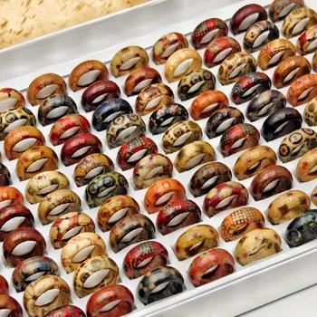 20/30/50Pieces Vintage Wood Rings For Women Men Mix Style Fashion Leopard Jewelry Party Gifts