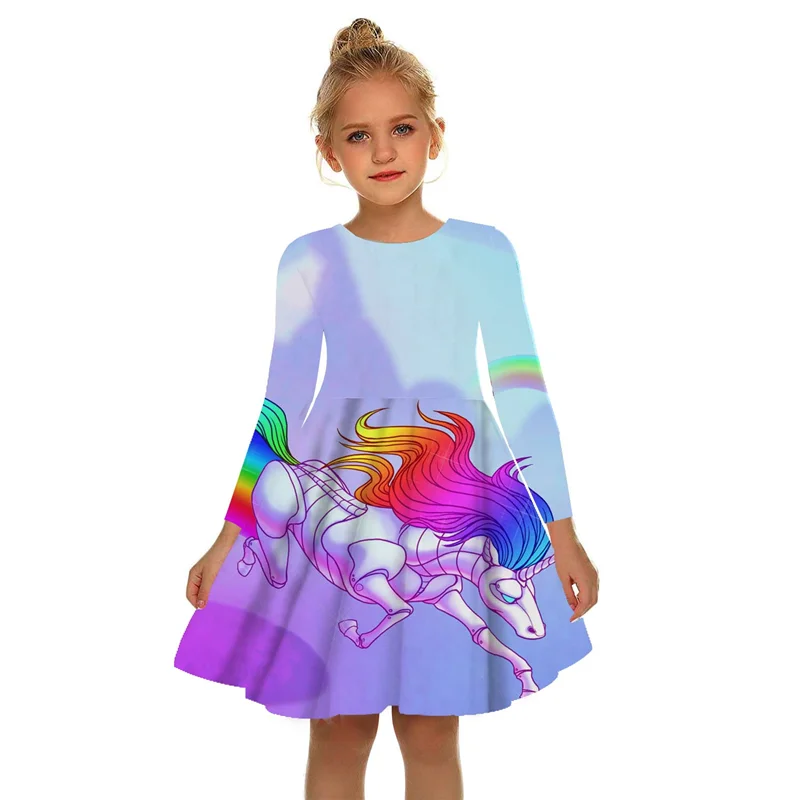 New 3D Printed Unicorns Summer Kids Girls Baby Party Dress Casual Fashion 3D Print Long Dresses Autumn Everyday Leisure Dresse skirt for baby girl