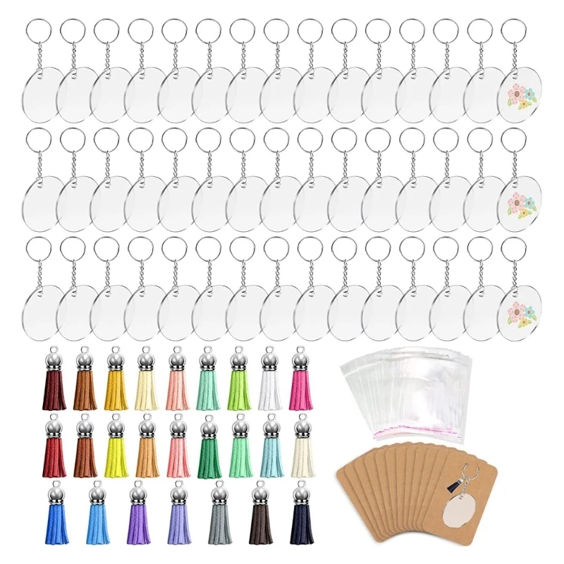 

300pcs DIY Acrylic Keychain Set Clear Acrylic Key Chain Blanks Pendants Tassels Keyring Accessories DIY Project Crafts F19D