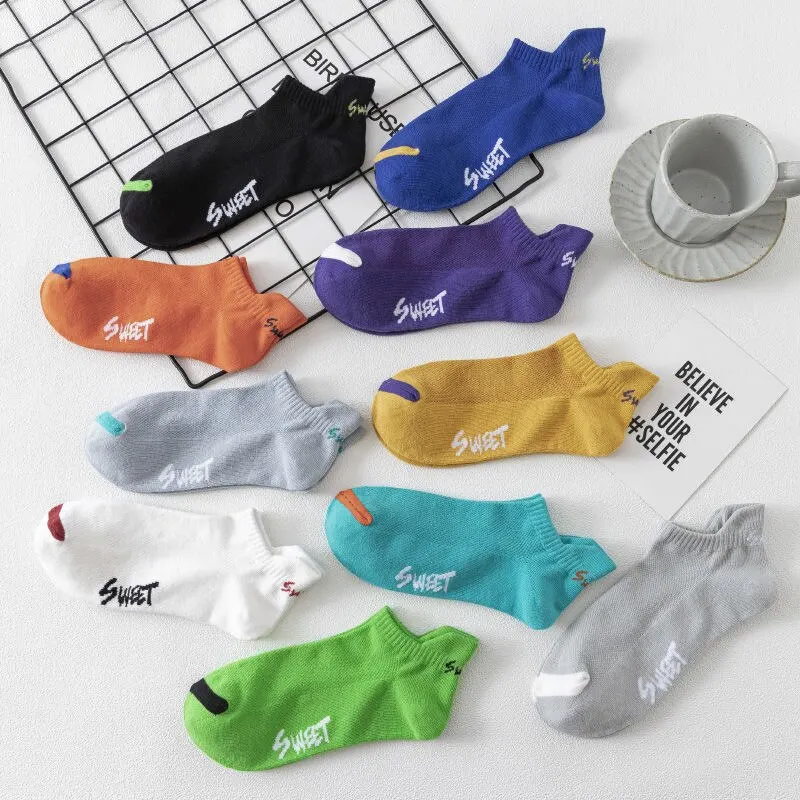 Cotton Socks Plain Color Boat Socks Casual Socks Short Socks Cotton Ankle Socks Breathable Socks Ankle Socks 5 Pairs Men Summer Cotton Short Thin Mesh Breathable Boat Socks