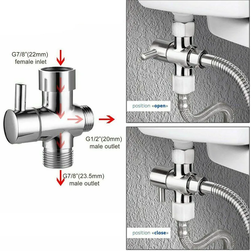 Three Way Diverter Valve G7/8 + G1/2 T-Adapter Converter Water Distribution Valve Tap Connector Faucet Splitter Bathroom Fitting