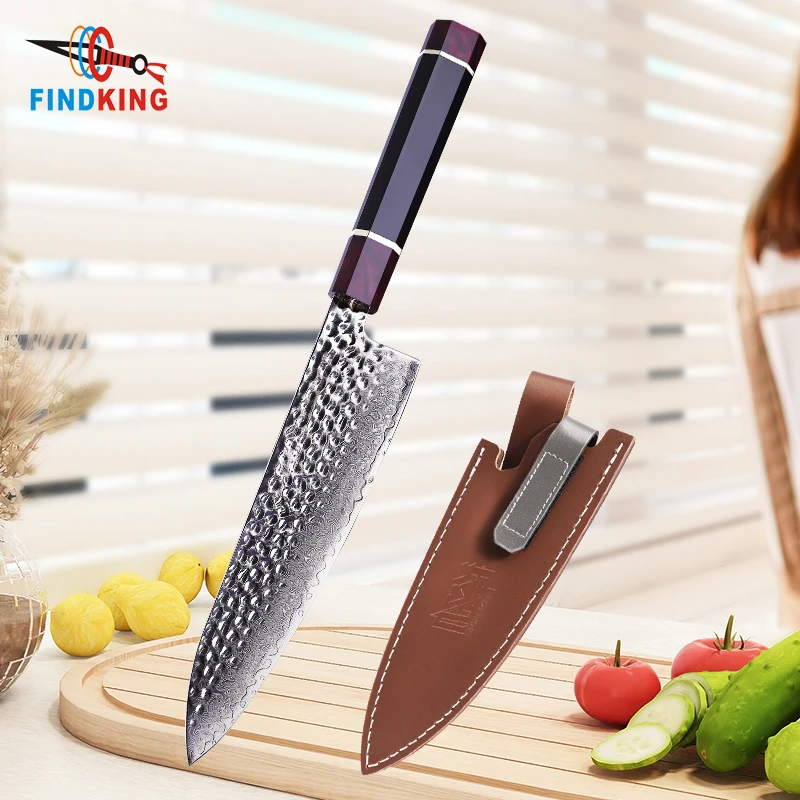 FINDKING New Knife 1-4pcs Resin Handle Damascus Steel Chef Knife