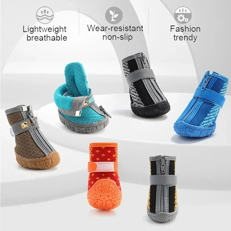 4pcs/set Pet Dog Shoes Reflective Waterproof Dog Boots Warm Snow Rain Pets Booties Anti-slip Socks Footwear For Medium Large Dog