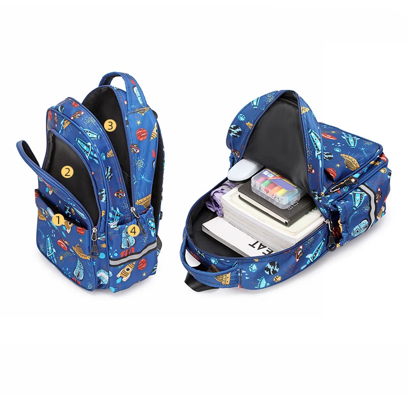 schoolbag for primary school students large  spaceship rocket dinosaur demon print backpack waterproof lightweight backpack
